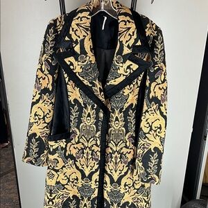 Free People Black and Gold Jacquard  Coat